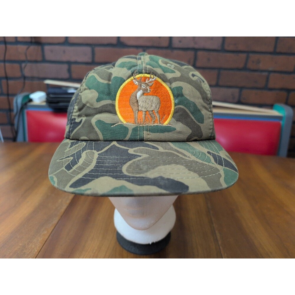 VTG. 70s 80s Frog Camo Sunset Buck Deer Patch Foam Lined Insulated Snapback Hat